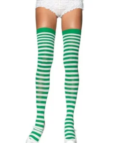 LEG AVENUE Gestreepte Kousen Groen-Wit